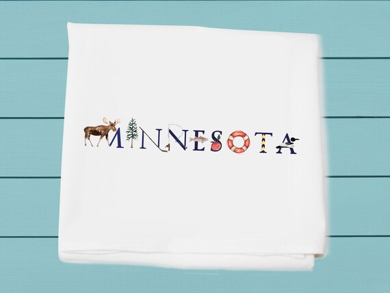 Minnesota, flour sack towel, watercolor designs, Tina Labadini original art, all cotton tea towel