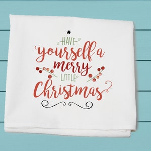 merry little Christmas, flour sack towel, seasonal, winter decor, Christmas gift, hand towel, cotton towel