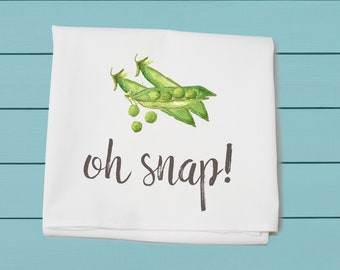 oh snap! flour sack towel, decorative towel, spring decor, cotton towel, vegetables, snap pea towel design