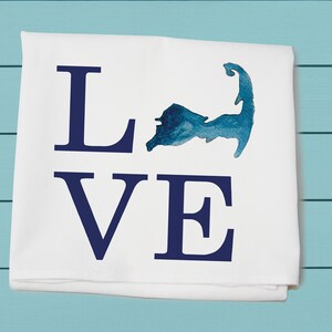 Love Cape Cod, flour sack towel, 100% cotton machine washable, dish towel, cotton towel