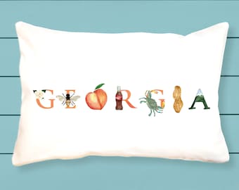 Georgia canvas pillow - decorative pillow - bolster pillow - Georgia grad gift