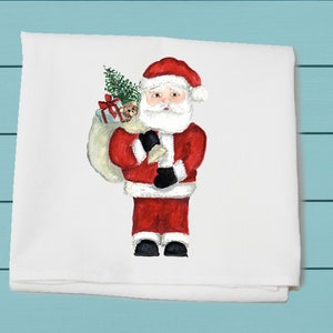 santa with toys flour sack towel ~ winter decor ~ hand towel ~ cotton towel