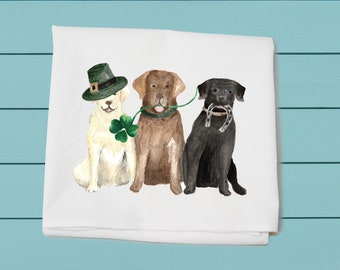three labs st. patrick's day ~ Flour Sack Towel
