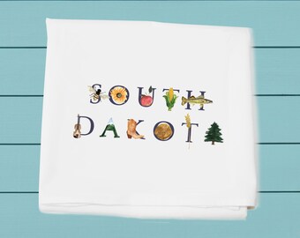 South Dakota, Flour Sack Towels, kitchen and bar towel, illu-stated art, cowboy boot, Tina Labadini design, South Dakota State