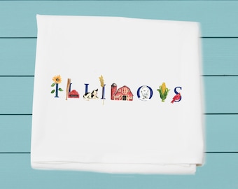 Illinois ~ Flour Sack Towel ~ Decorative towels ~ kitchen and bar ~ Illu-stated  art ~ Illinois State
