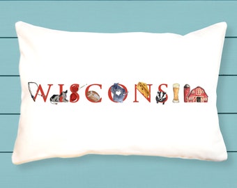 Almohada de lona de Wisconsin - almohada decorativa - almohada lumbar - regalo de graduación de Wisconsin