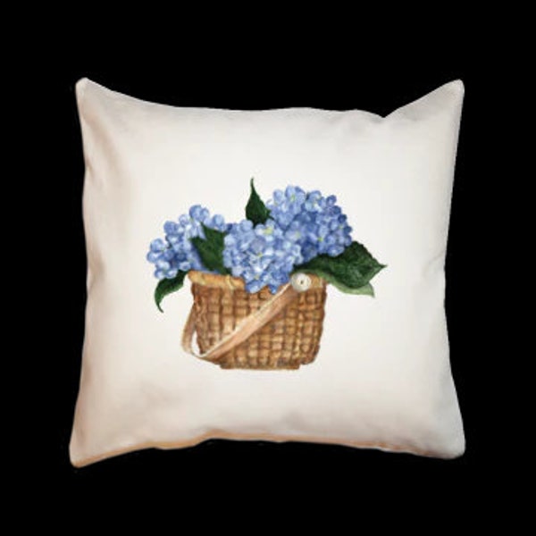 Hydrangea in Basket square pillow ~ canvas pillow 16 x 16"~ Tina Labadini Design ~