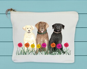 three labs poppies, zipper pouch