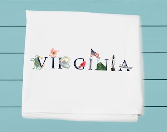 Virginia State Flour Sack Towel ~ kitchen and bar towels  ~ Decorative towels