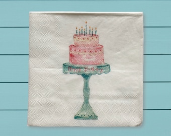 Birthday cake napkin ~ party napkins ~ paper napkins ~ Happy birthday ~ cocktail napkins