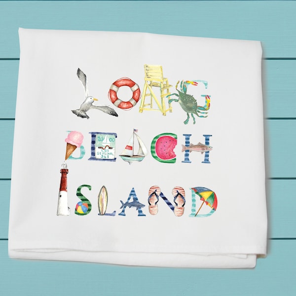 Long Beach Island Flour Sack Towels ~ kitchen and bar towel ~ LBI icon symbols  ~