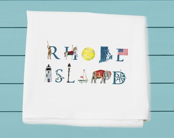 Rhode Island ~ Flour Sack Towel ~ kitchen and bar towels ~ Lighthouse