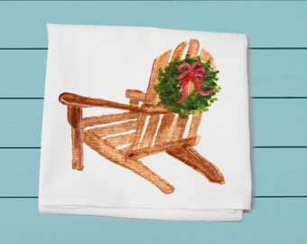 brown adirondack and wreath flour sack towel ~ winter decor ~ hand towel ~ cotton towel
