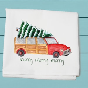 Christmas woody flour sack towel ~ winter decor ~ hand towel ~ cotton towel