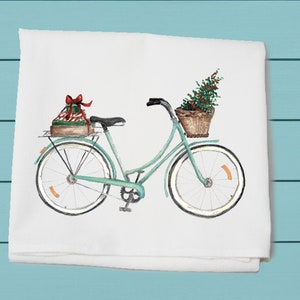 Christmas bike flour sack towel ~ bike ~ winter decor ~ hand towel ~ cotton towel