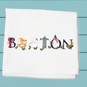 Boston, Flour Sack Towels, kitchen bar towel, Illu-stated art on 100% cotton hand towels, Tina Labadini design original