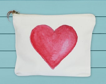 red heart, zipper pouch