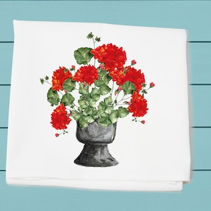 Rote Geranien ~ Mehlsackhandtuch ~ 100% Baumwolle maschinenwaschbar