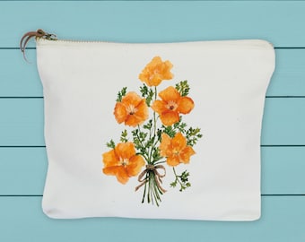 california poppies, zipper pouch