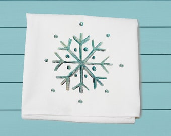 snowflake, flour sack towel, winter decor, hand towel, cotton towel, Christmas gift, Tina Labadini Designs