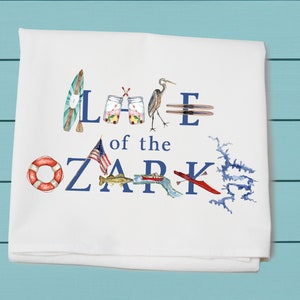 Lake of the Ozarks, flour sack towel, watercolor designs, original art, Tina Labadini design, all cotton,