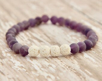 Amethyst bracelet, essential oils, lava rock jewelry, diffuser bracelet, gifts for her, birthstone jewelry, stackable bracelets, February