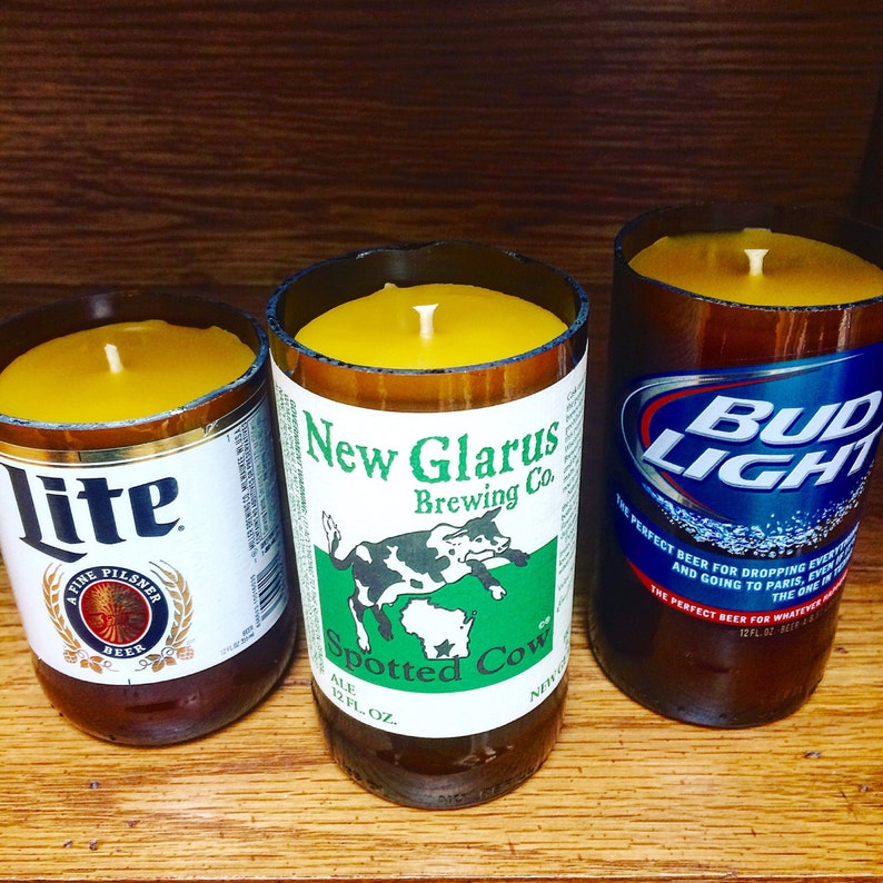 Beeswax Candle Beer Bottle Candle Recycled Natural Etsy