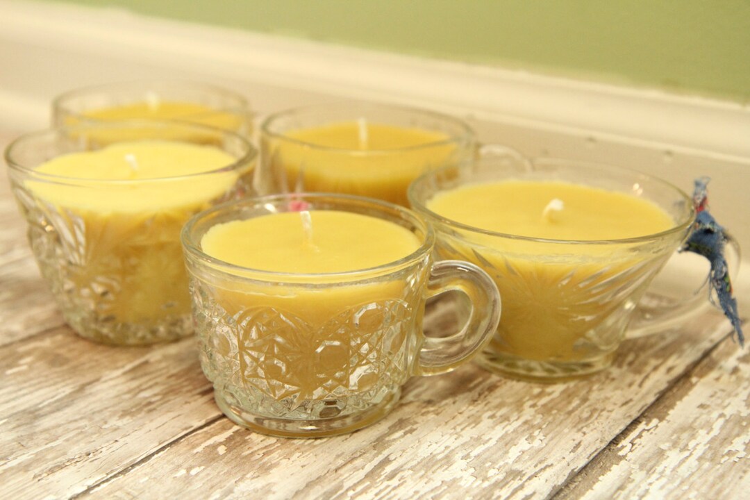 Beeswax Candles, Natural Aromatherapy Candle, Vintage Glassware Set
