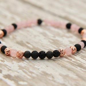 Rose Gold Essential Oil Bracelet, rose quartz gemstone jewelry, lava beads, gifts for her, diffuser jewelry, free shipping, gifts for mom