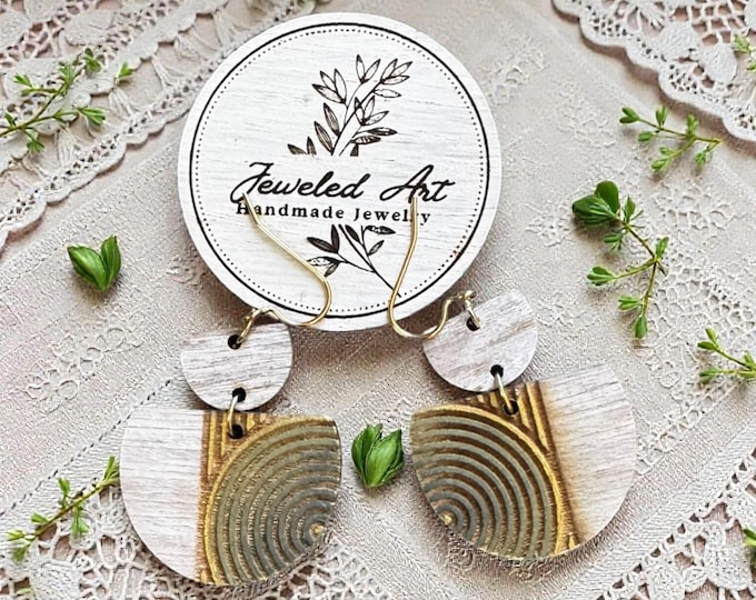 Boho Abstract Circles Wood Earrings