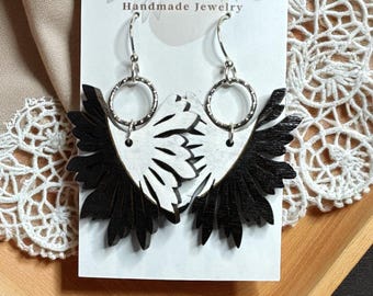 Hand-Painted Monochrome Bloom Wood Earrings