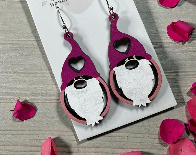 Hand-Painted Valentine Gnome Earrings - Valentine's Day