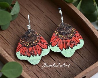 Autumn Sunflower Wood Earrings