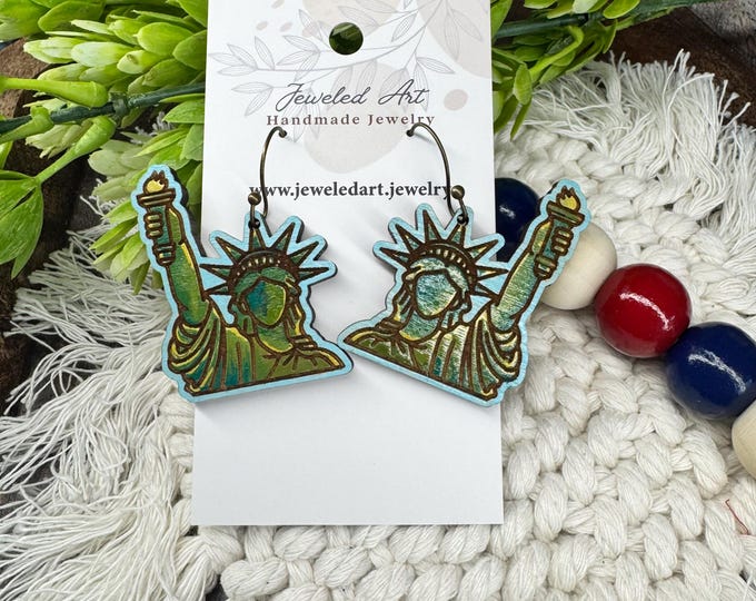 Lady Liberty - Statue of Liberty Wood Engraved Earrings - America's 250th