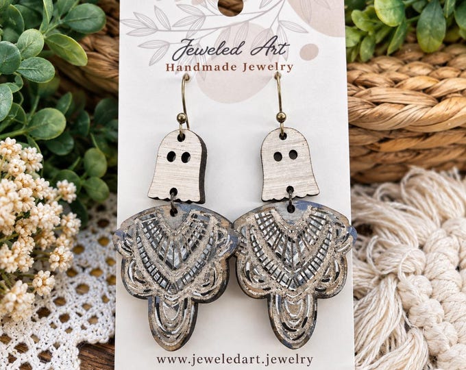 Hand-Painted Haunted Mansion Chandelier Wood Engraved Earrings