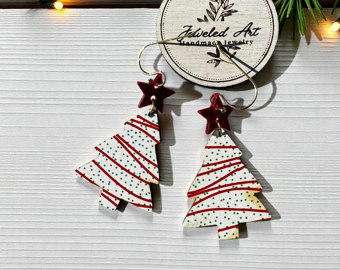 Handcrafted Little Debbie Inspired Christmas Tree Earrings
