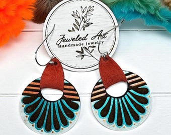 Hand-Painted Showgirl Inspired Deco Fan Burst Wood Earrings