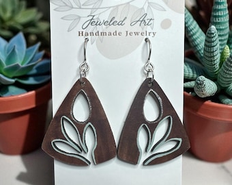 Hand-Painted Willow Drop Leather Earrings