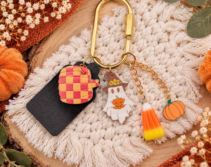 Halloween Purse Charm, Ghost Pumpkin and Candy Corn Bag Charm
