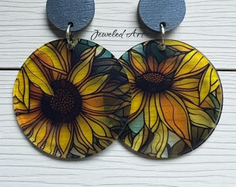 Sunflower Stained Glass Earrings