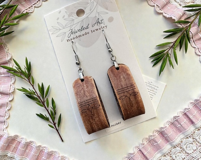 Western Style Tooled Leather Looped Earrings