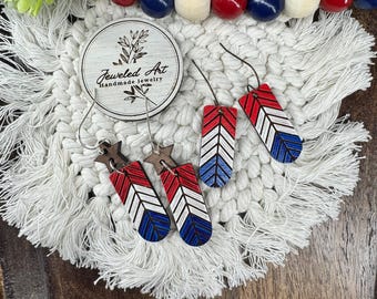Patriotic Chevron Wood Engraved Earrings - America's 250th