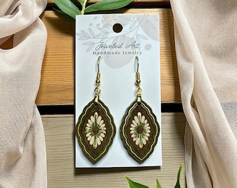 Hand-Painted Olive Medallion Drop Earrings