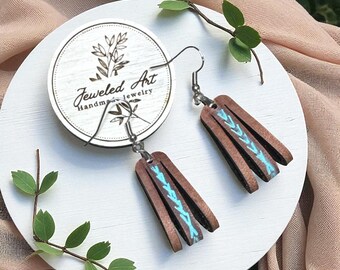 Hand-Painted Saddle Stitch Fringe Loop Leather Earrings