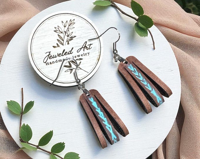 Hand-Painted Saddle Stitch Fringe Loop Leather Earrings