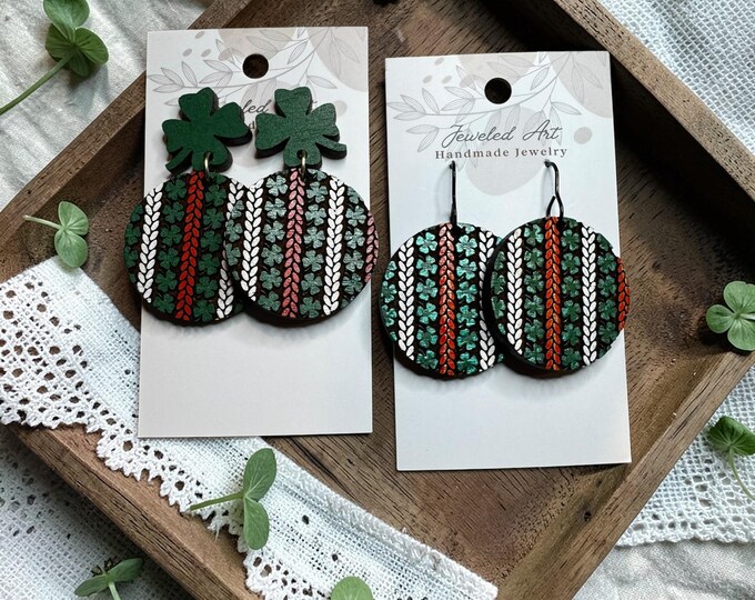 Shamrock Stripe Wood Statement Earrings – St. Patrick’s Day - 2 Styles