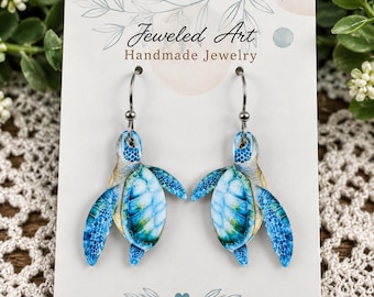 Blue Sea Turtle Acrylic Statement Earrings
