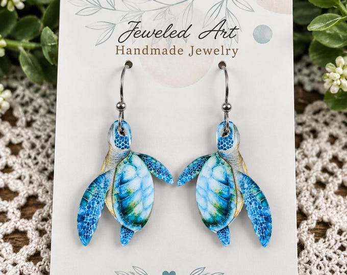 Blue Sea Turtle Acrylic Statement Earrings