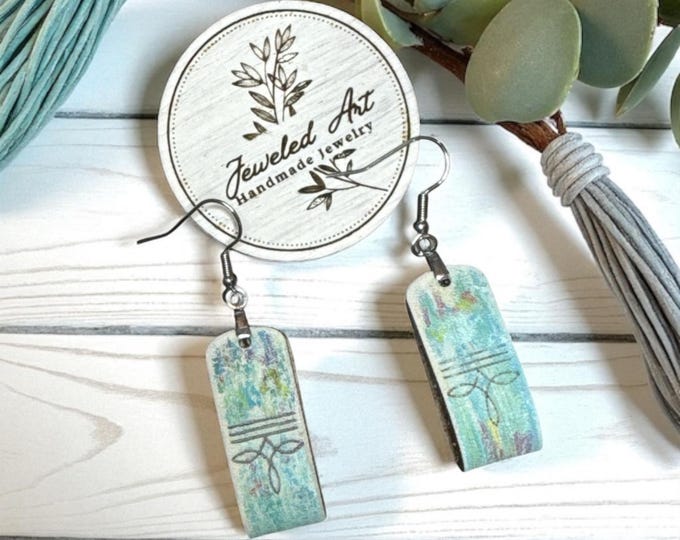 Hand-Painted Turquoise Sky Leather Loop Earrings