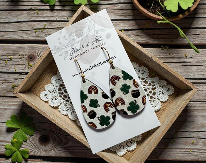 Pot of Luck Wood Teardrop Earrings – St. Patrick’s Day